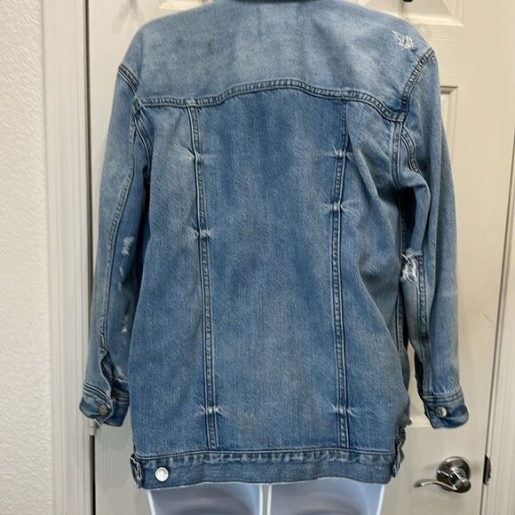 Madewell Oversized Blue Denim Jean Trucker Jacket Junction Wash XSmall Distress - Picture 9 of 15